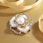 Reservation design White shell and Fresh water pearl Camellia brooch, sterling silver