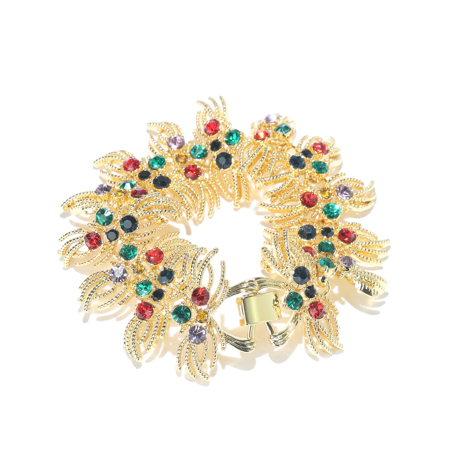 Retro style Fashion bracelet, brass with colorful CZ and 18K yellow gold plating