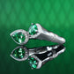 Micro-setting Tsavorite green color Lab created stones 2 tear drop Bamboo ring, sterling silver