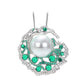 Couleur émeraude micro-sertie Lab a créé des pierres la broche et le pendentif multi-usages Shining Shell Pearl, argent sterling