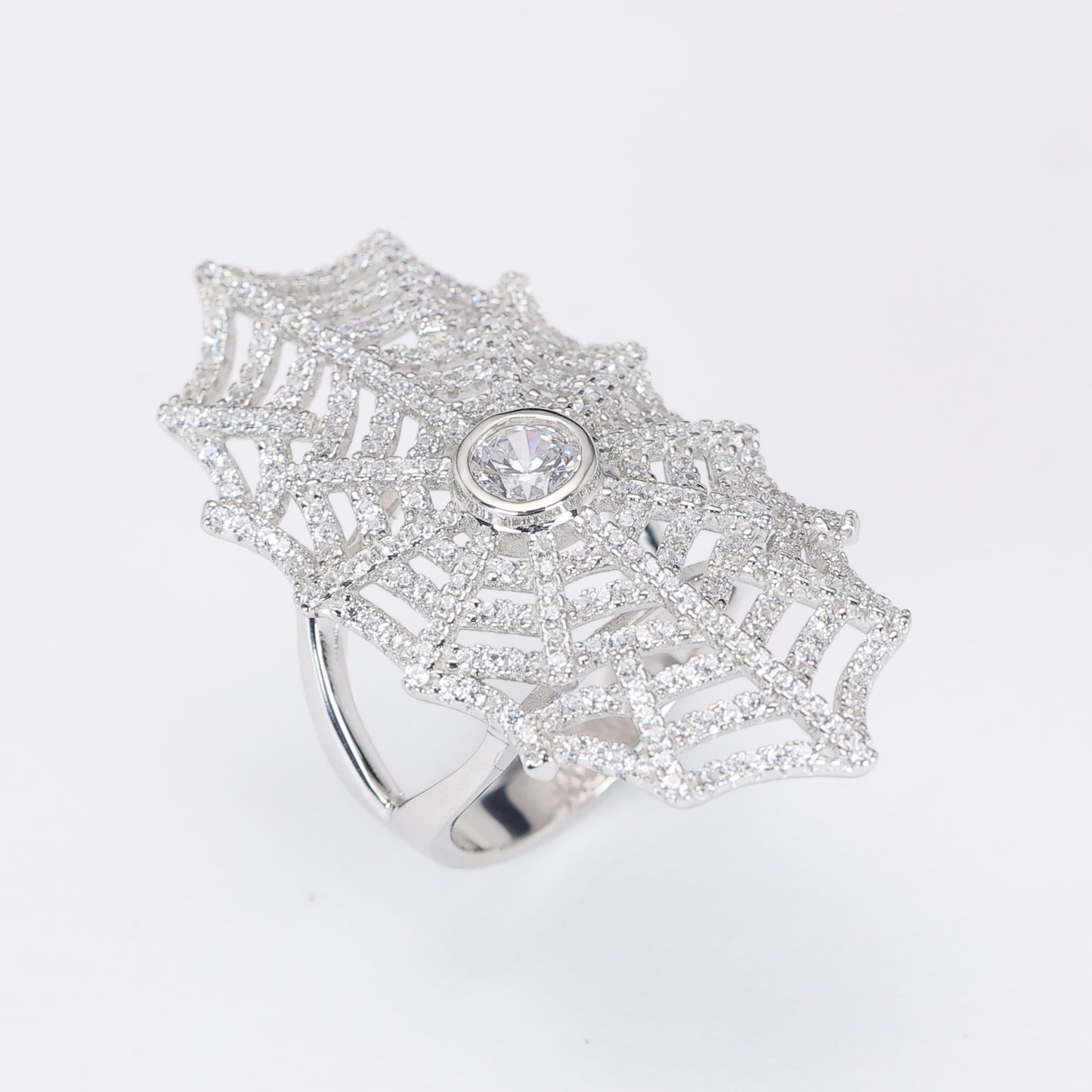 Reservation design Micro-setting White Spider web ring, sterling silver