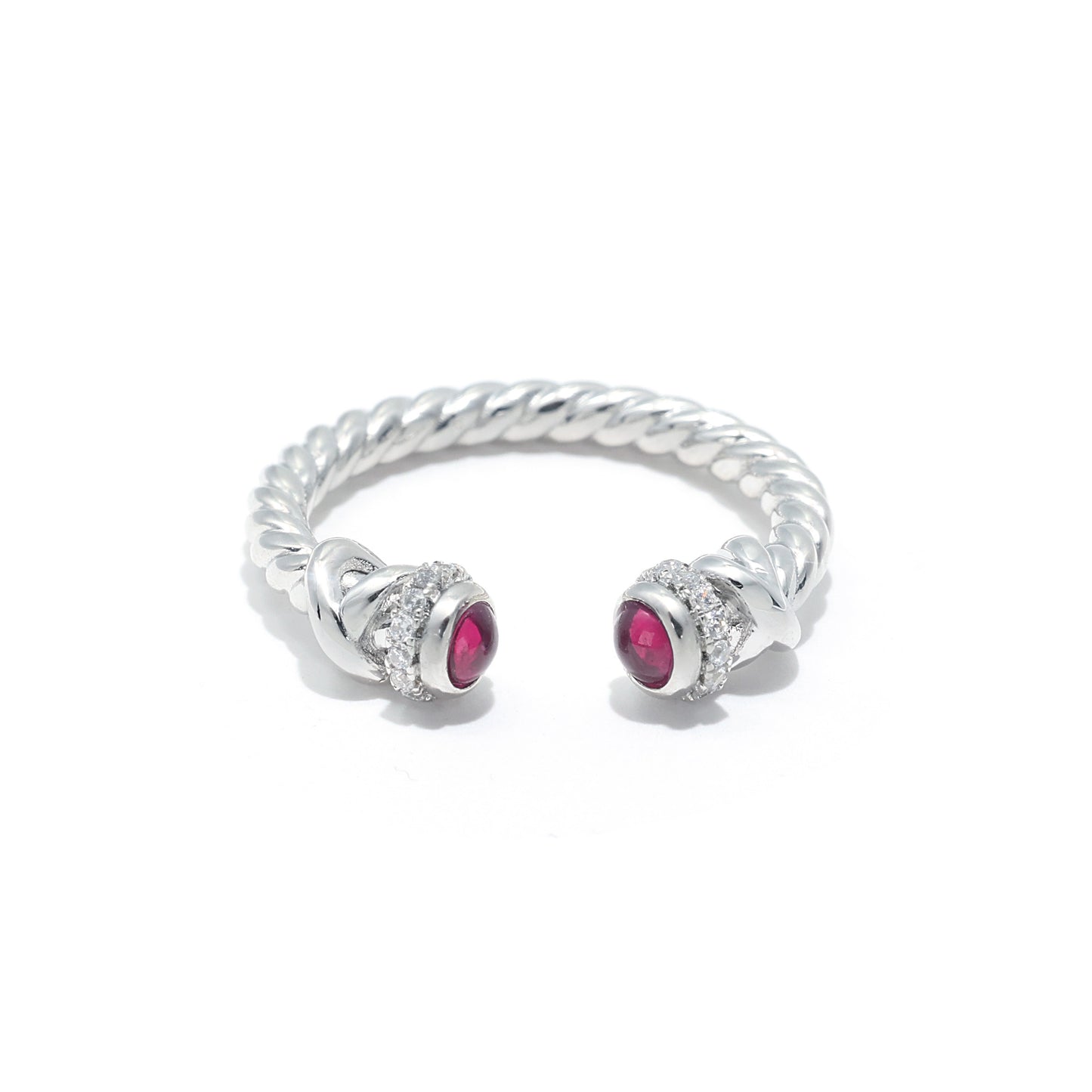 Couleur rubis micro-serti Pierres créées en laboratoire Bague moderne, argent sterling