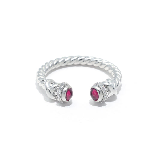 Micro-setting ruby color Lab created stones Modern ring, sterling silver