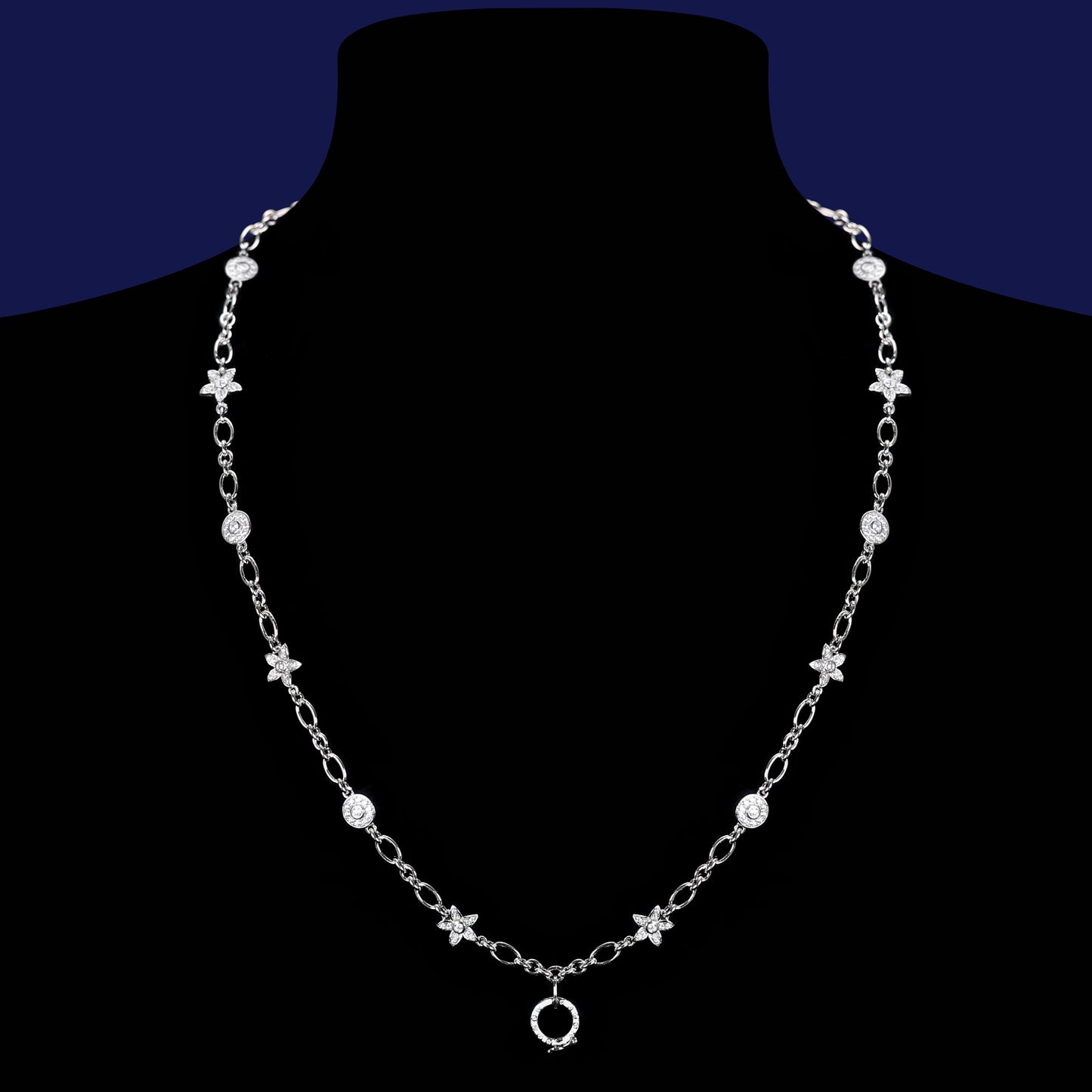 Pierres créées en laboratoire micro-serti Collier chaîne multi-usage étoiles et lune, argent sterling