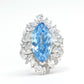 Micro-setting Aquamarine color Lab created stones Marquise shape ring, sterling silver