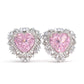 Micro-setting Pink diamond color Lab created stones fancy fully studded heart earrings, sterling silver