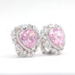 Micro-setting Pink diamond color Lab created stones fancy fully studded heart earrings, sterling silver