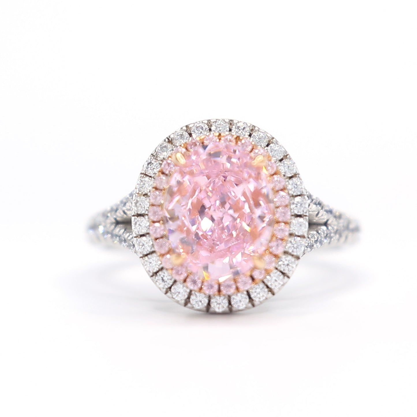 Ring in Tauben-Ei-Form mit rosafarbenen Diamanten in Mikrofassung, Sterlingsilber