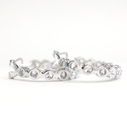 Micro-setting fully studded lab created stones ear loop, sterling silver. (Medium size)