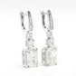 Micro-setting Emerald-cut lab created stones 3 main stones earrings, sterling silver
