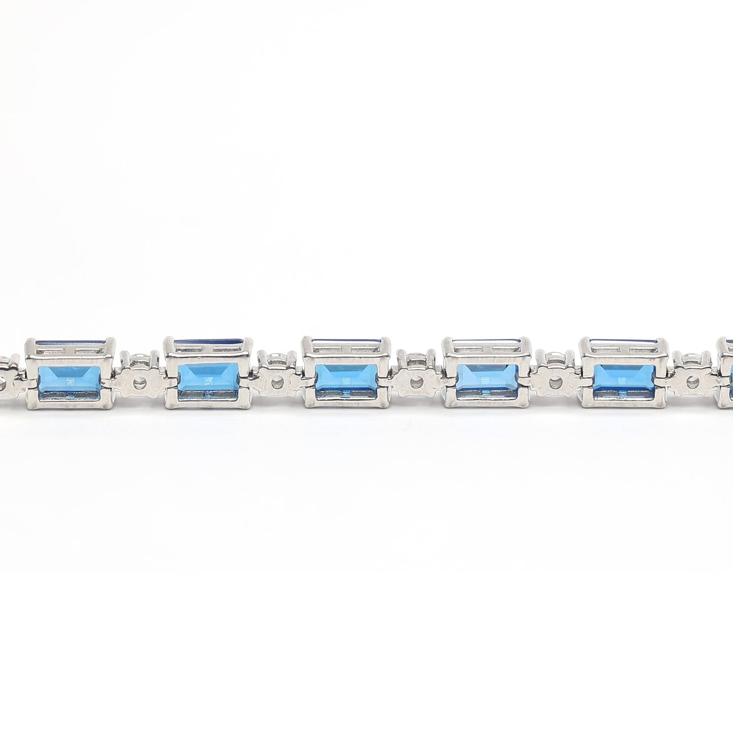 Only 1 Micro-setting Sapphire color emerald cut Lab created stones fully studded bracelet,sterling silver