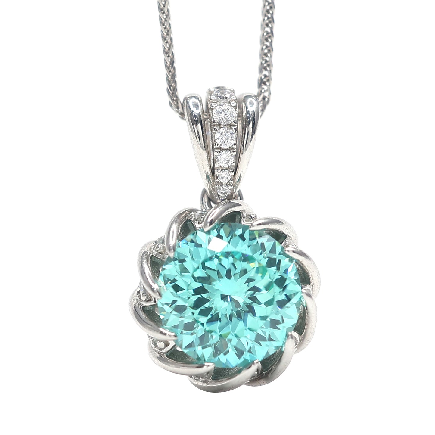 Paraiba-Farblabor in Mikrofassung erstellte Steine ​​mit luxuriösen Intarsien aus Lotus-Halskette, Sterlingsilber