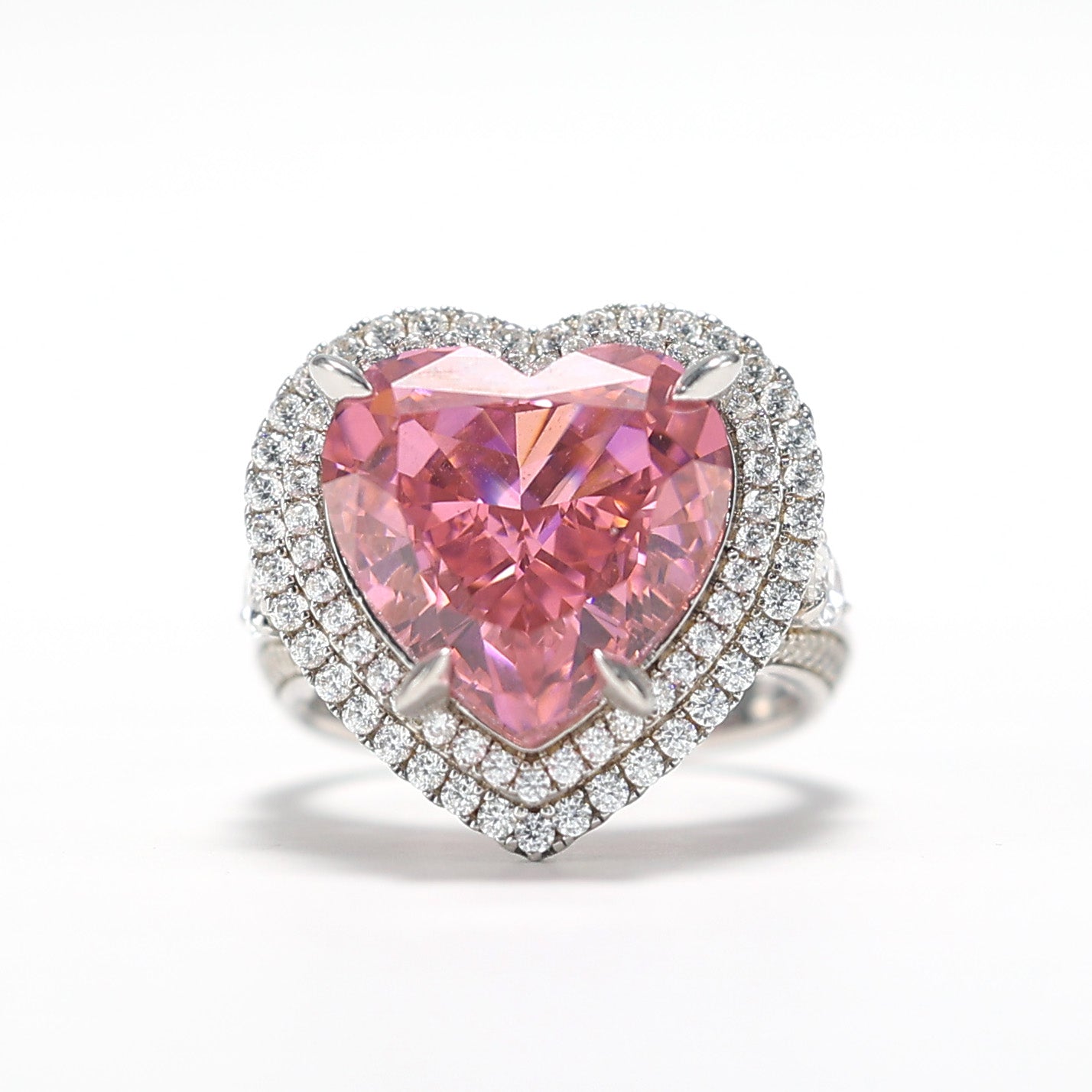 Promotional design Micro-setting Rouge powder pink diamond color lab created stones Heart ring, (24.25 carat) sterling silver