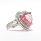 Mikrogefasster Rouge-Pulverrosa-Diamantfarblabor erstellte Steine ​​Herzring, (24,25 Karat) Sterlingsilber