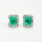 Micro-setting emerald color Lab created stones Classic earrings, sterling silver