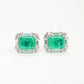 Micro-setting emerald color Lab created stones Classic earrings, sterling silver