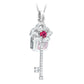 Promotion design Micro-setting pink diamond and ruby color mixed cutting Lab created stones 2 in 1 multi-purpose key and lock necklace, sterling silver