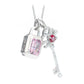 Conception promotionnelle Micro-serti diamant rose et couleur rubis coupe mixte Pierres créées par le laboratoire 2 en 1 clé polyvalente et collier de serrure, argent sterling