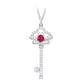 Conception promotionnelle Micro-serti diamant rose et couleur rubis coupe mixte Pierres créées par le laboratoire 2 en 1 clé polyvalente et collier de serrure, argent sterling