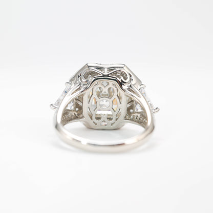 Special offer Micro-setting Asscher cut Lab created stones 2 trillion shape on the 2 sides Gatsby ring, sterling silver