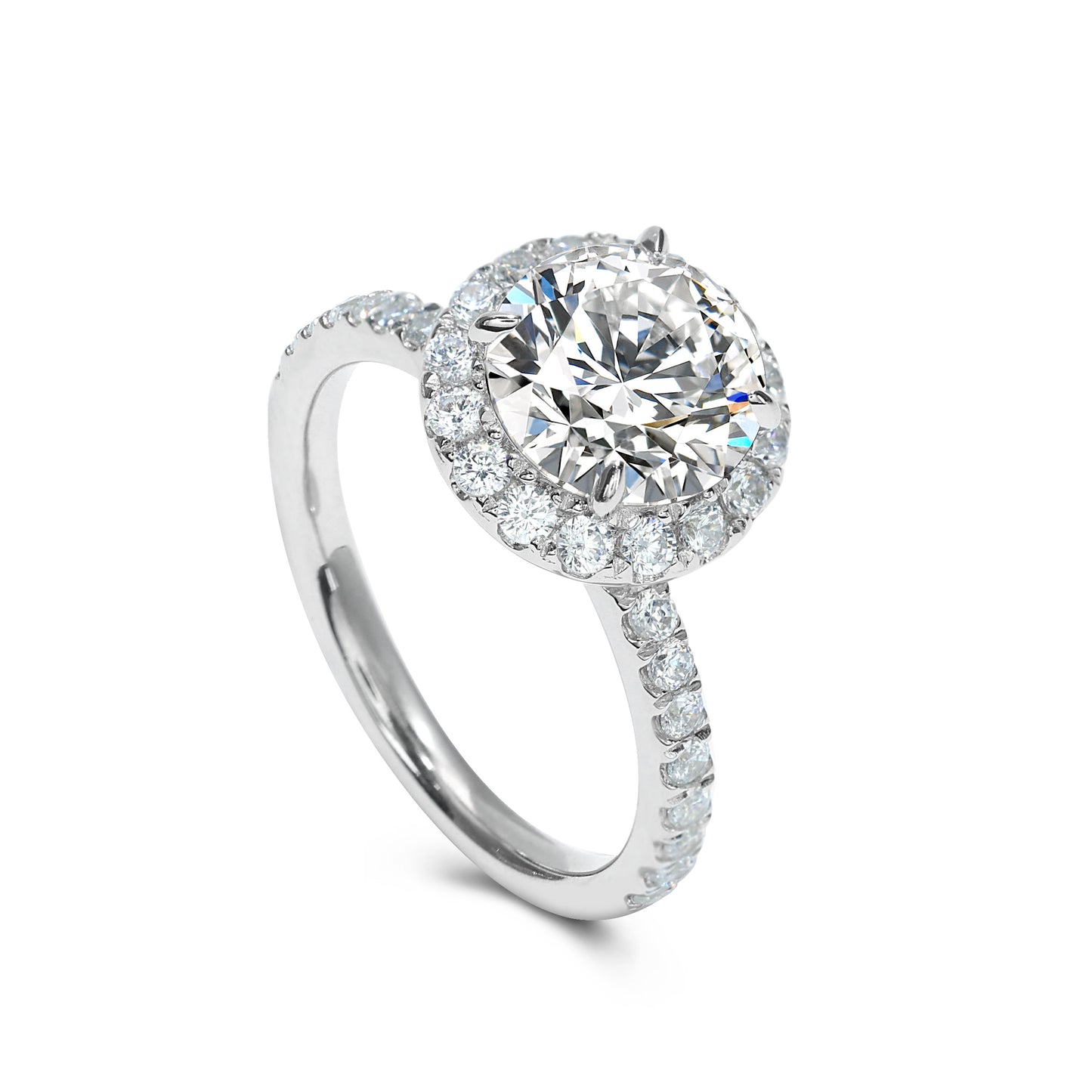 Micro-setting brilliant diamond color Lab created stones array of stars Solitaire ring, sterling silver. (3 carat)