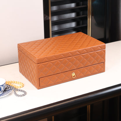 Big Brown Jewelry box 4 layers with mirror