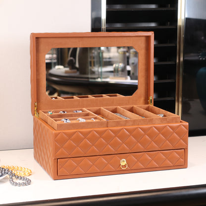 Big Brown Jewelry box 4 layers with mirror