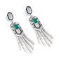 Micro-setting emerald color Lab created stones cloisonne enamel Forest fantasy earrings, sterling silver