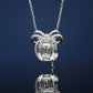 Micro-setting Emerald-cut Lab created stones fancy bow necklace, sterling silver