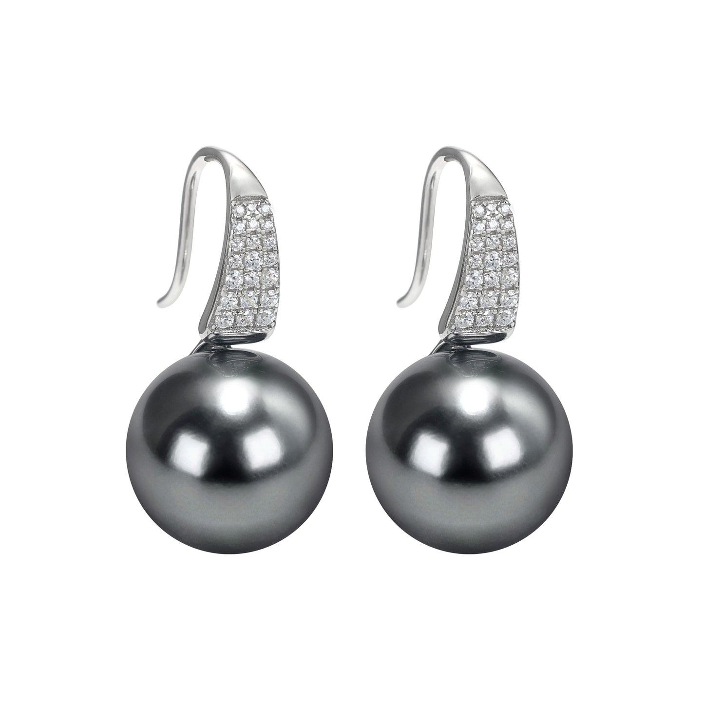 Promotional design Micro-setting Grey shell pearl The Spoon earrings, sterling silver