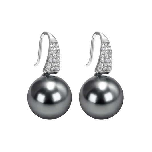 Design promotionnel Boucles d'oreilles The Spoon en perles de nacre grises micro-serties, argent sterling