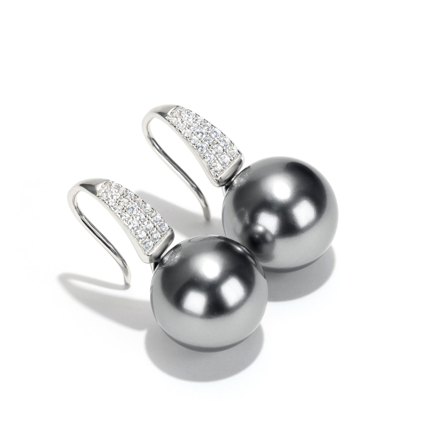 Promotional design Micro-setting Grey shell pearl The Spoon earrings, sterling silver