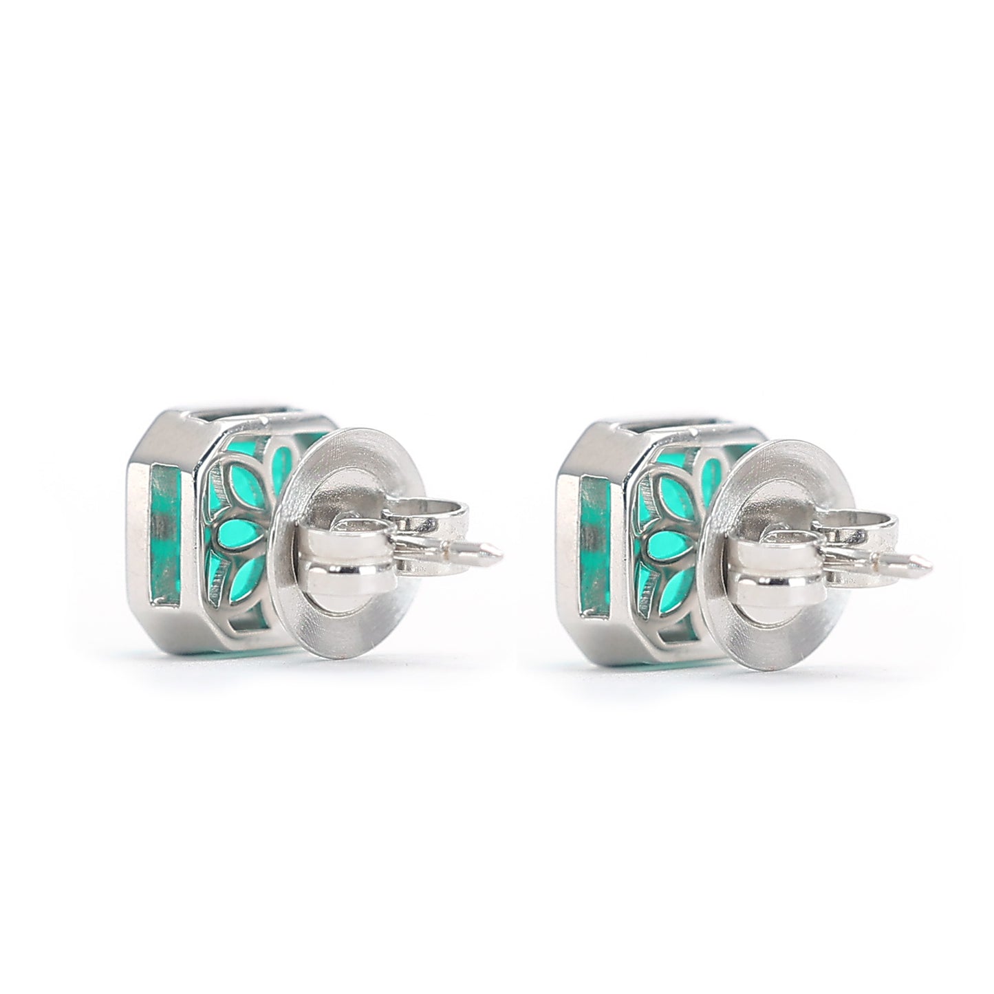 Special offer Micro-setting Square shape emerald color lab created stones classic ear studs, sterling silver.