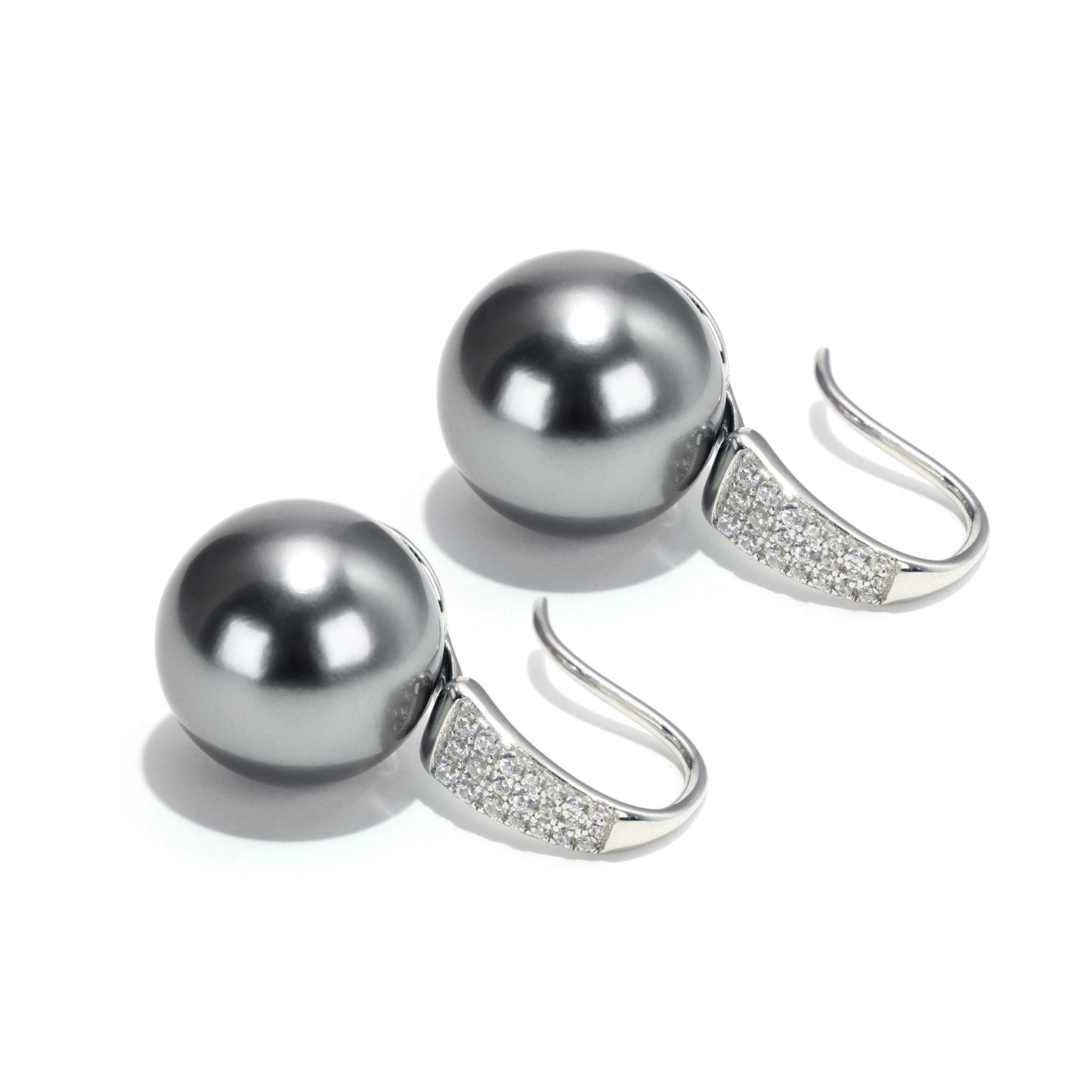 Promotional design Micro-setting Grey shell pearl The Spoon earrings, sterling silver