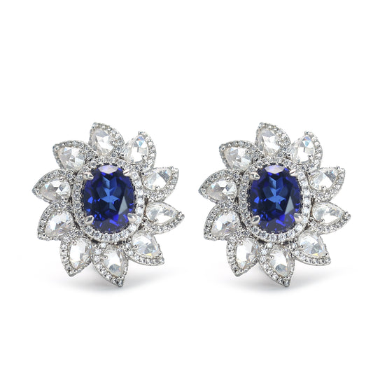 Micro-setting Sapphire color Rose-cutting Lab created stones Apollo earrings, sterling silver.