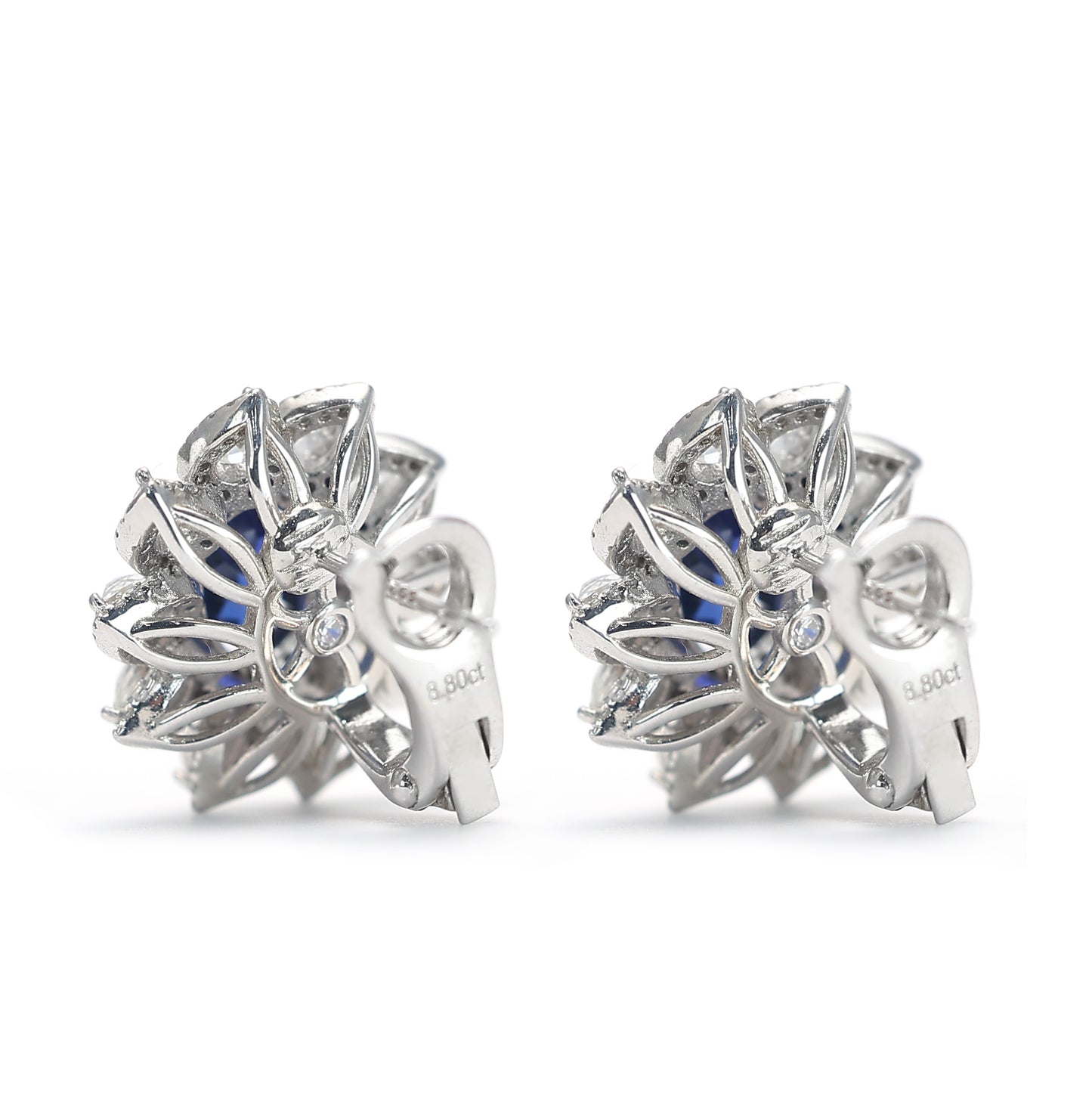 Micro-setting Sapphire color Rose-cutting Lab created stones Apollo earrings, sterling silver.