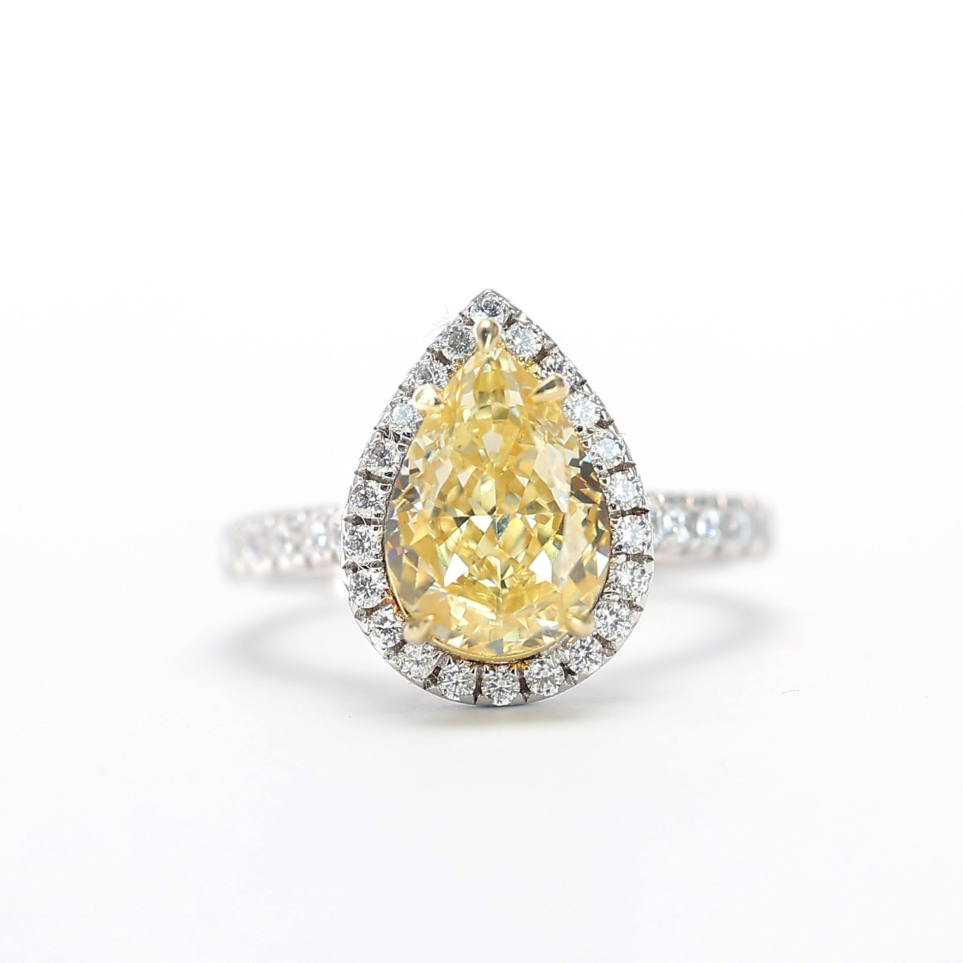 Micro-setting yellow diamond color Lab created stones waterdrop ring ...