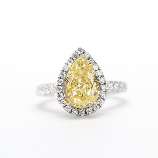 Micro-setting yellow diamond color Lab created stones waterdrop ring, sterling silver