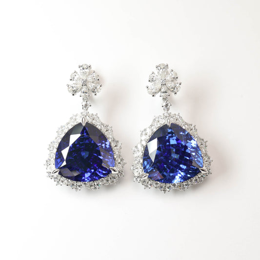 Micro-setting Sapphire color Hearts of Oceans earrings, sterling silver