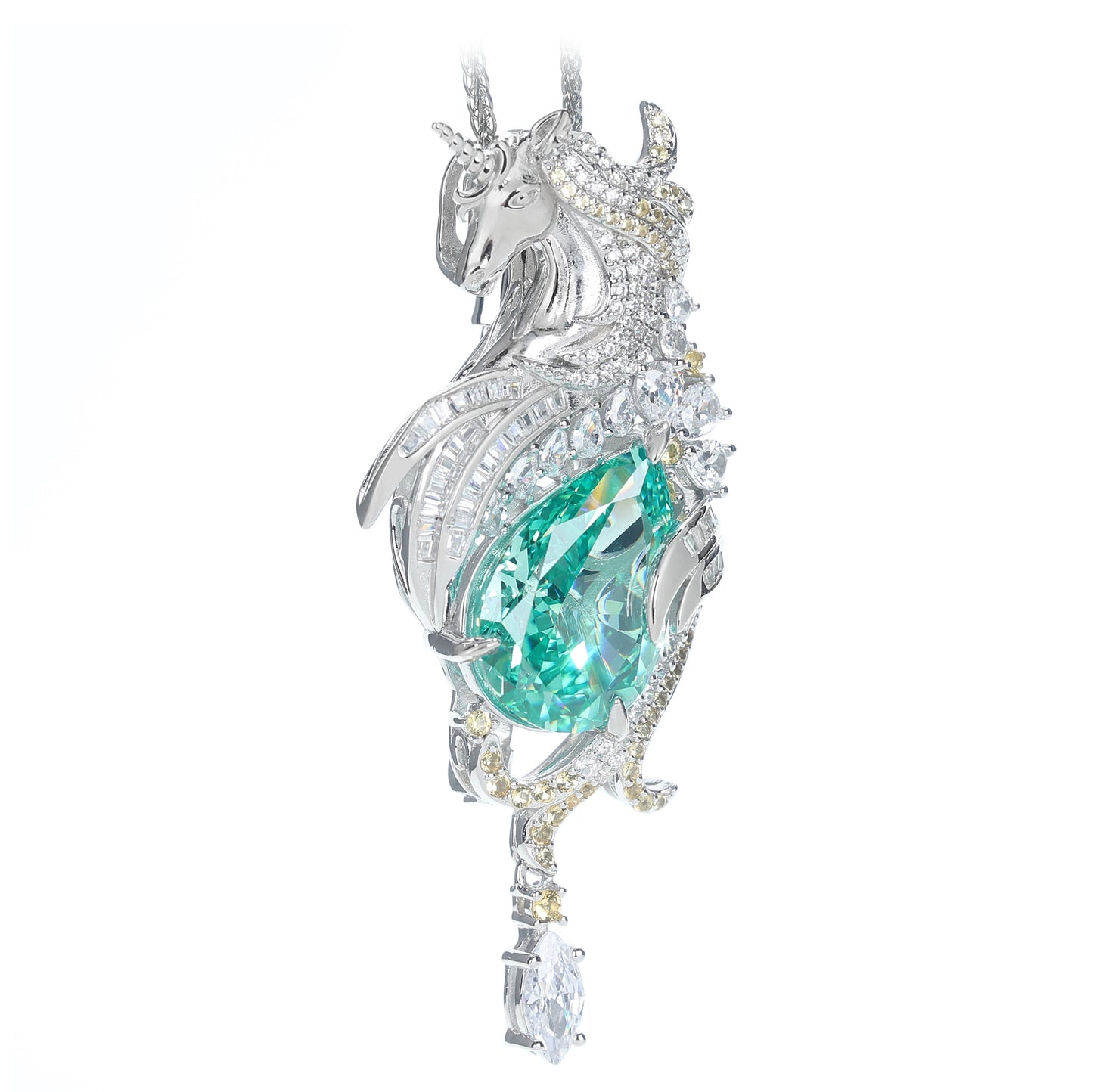 Micro-setting Paraiba color Lab created stones Unicorn pendant，sterling silver