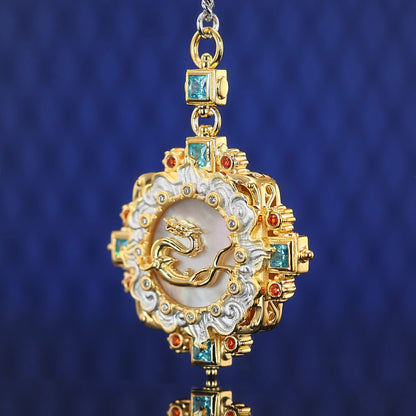 Micro-setting fancy Lab created stones dragon in the sky pendant, sterling silver.