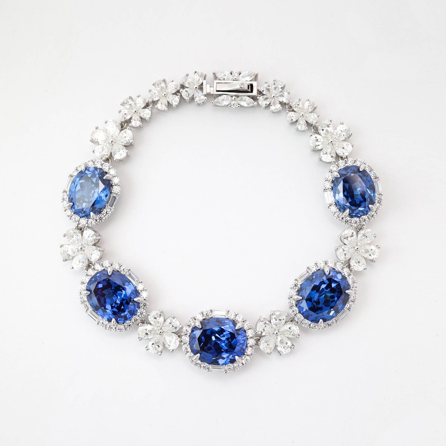 Sapphire color Oval shape fully studded fancy bracelet