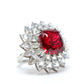 Micro-setting Ruby color Lab created stones Fancy sunflower ring, sterling silver. (14 carat)