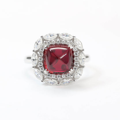 Micro-setting Ruby color Lab created stones sugar tower horse eye ring, sterling silver