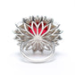 Micro-setting Ruby color Lab created stones Fancy sunflower ring, sterling silver. (14 carat)