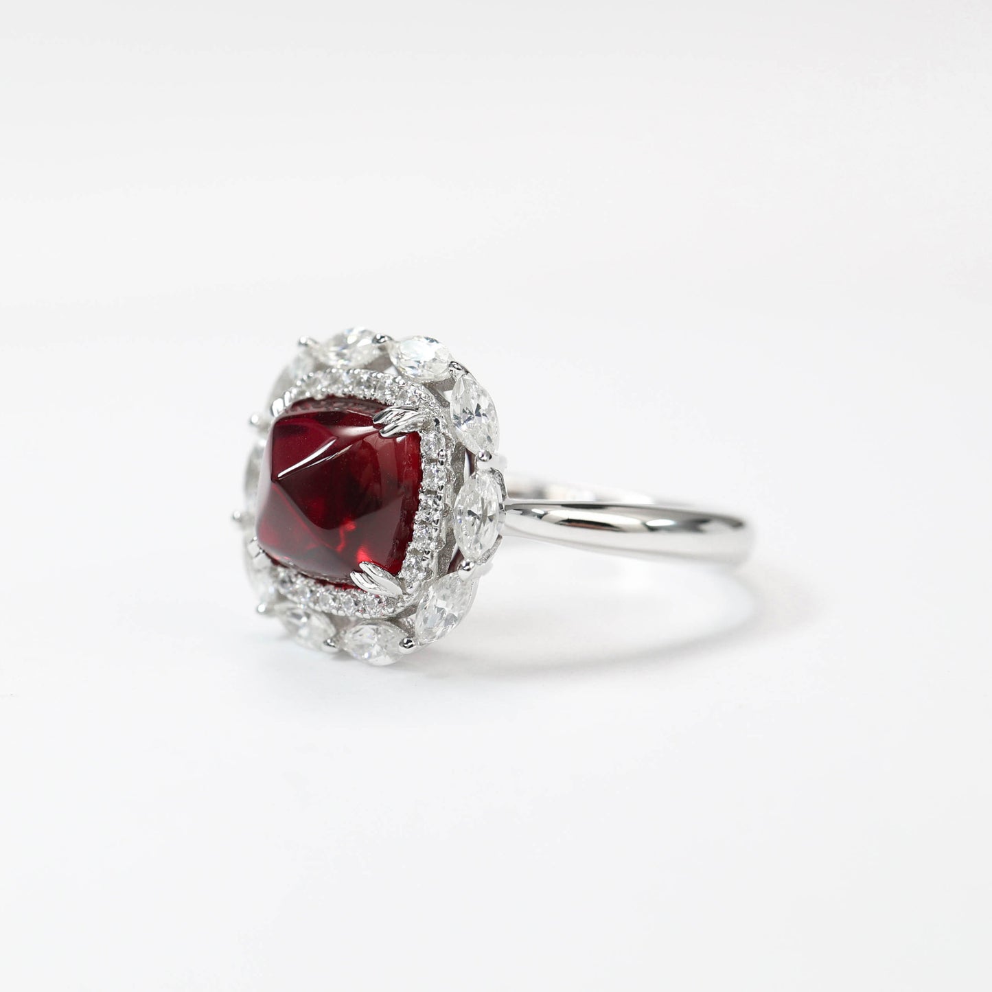Micro-setting Ruby color Lab created stones sugar tower horse eye ring, sterling silver