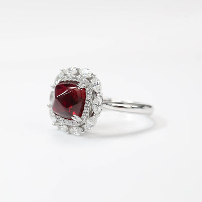 Micro-setting Ruby color Lab created stones sugar tower horse eye ring, sterling silver