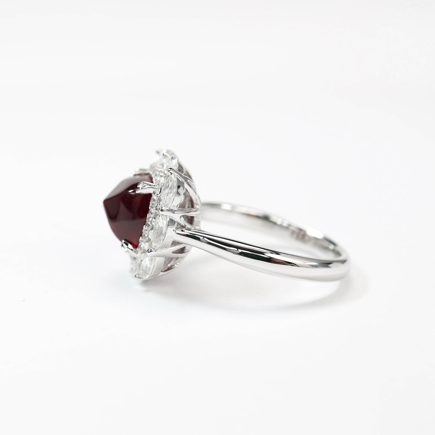 Micro-setting Ruby color Lab created stones sugar tower horse eye ring, sterling silver