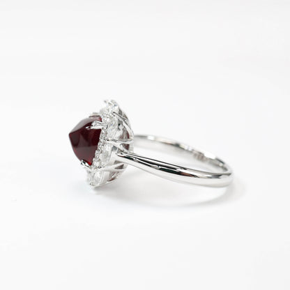 Micro-setting Ruby color Lab created stones sugar tower horse eye ring, sterling silver