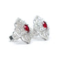 Micro-setting ruby color lab created stones fancy Four Leaf Clover ear studs, sterling silver